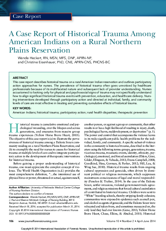 Impacts Of Historical Trauma On Reservations