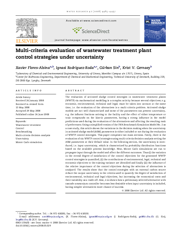 (PDF) Multicriteria evaluation of wastewater treatment plant control