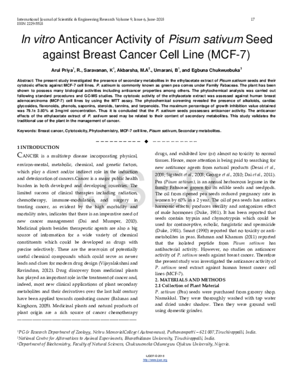 (PDF) In vitro Anticancer Activity of Pisum sativum Seed against Breast ...