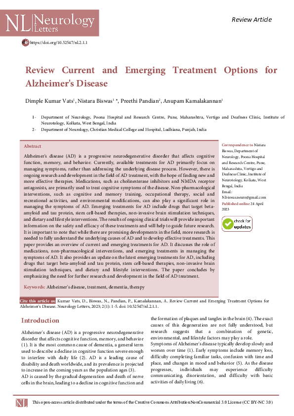 (PDF) Review Current and Emerging Treatment Options for Alzheimer's Disease