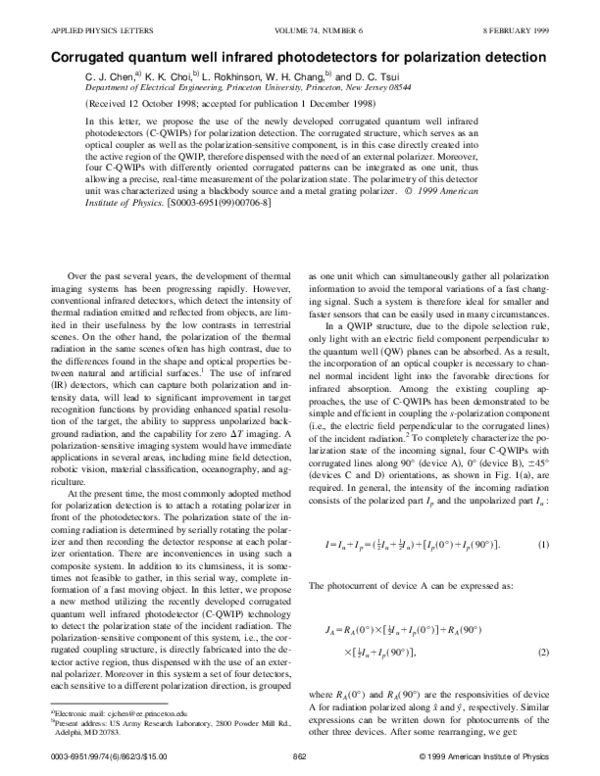(PDF) Corrugated quantum well infrared photodetectors for polarization