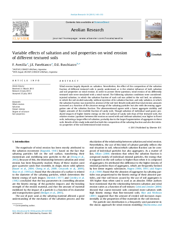 (PDF) Variable effects of saltation and soil properties on wind erosion ...