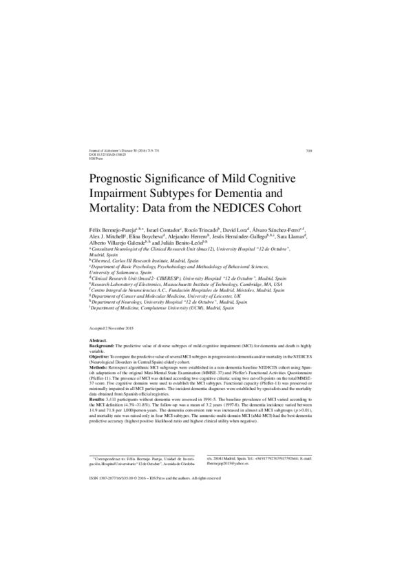 (PDF) Prognostic Significance of Mild Cognitive Impairment Subtypes for ...
