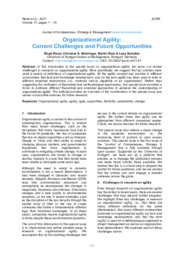 (PDF) Organizational Agility: Current Challenges and Future Opportunities
