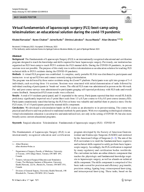 (PDF) Virtual fundamentals of laparoscopic surgery (FLS) boot-camp ...