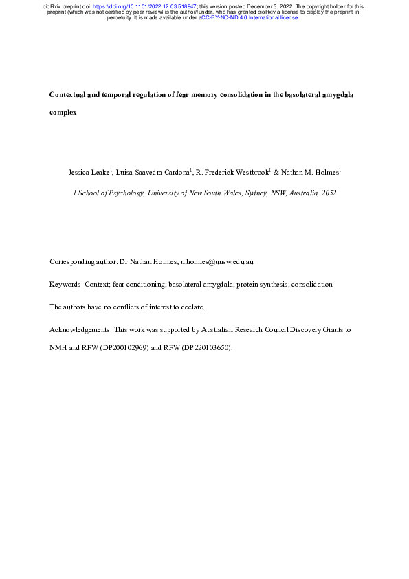 (PDF) Contextual and temporal regulation of fear memory consolidation ...