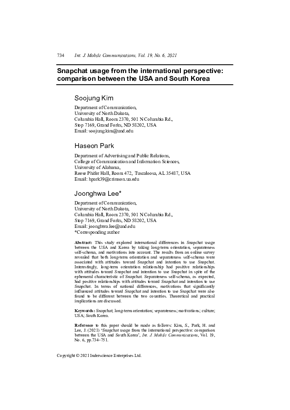 (PDF) Snapchat usage from the international perspective comparison between the USA and South