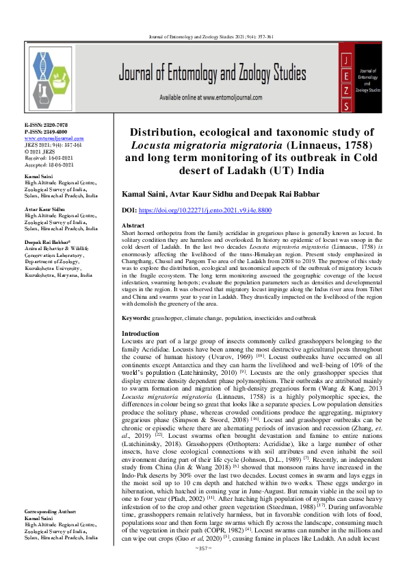 (PDF) Distribution, ecological and taxonomic study of Locusta ...