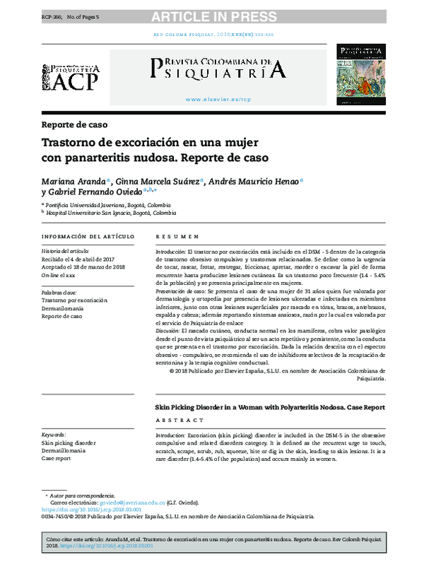  PDF Trastorno De Excoriaci n En Una Mujer Con Panarteritis Nudosa 
