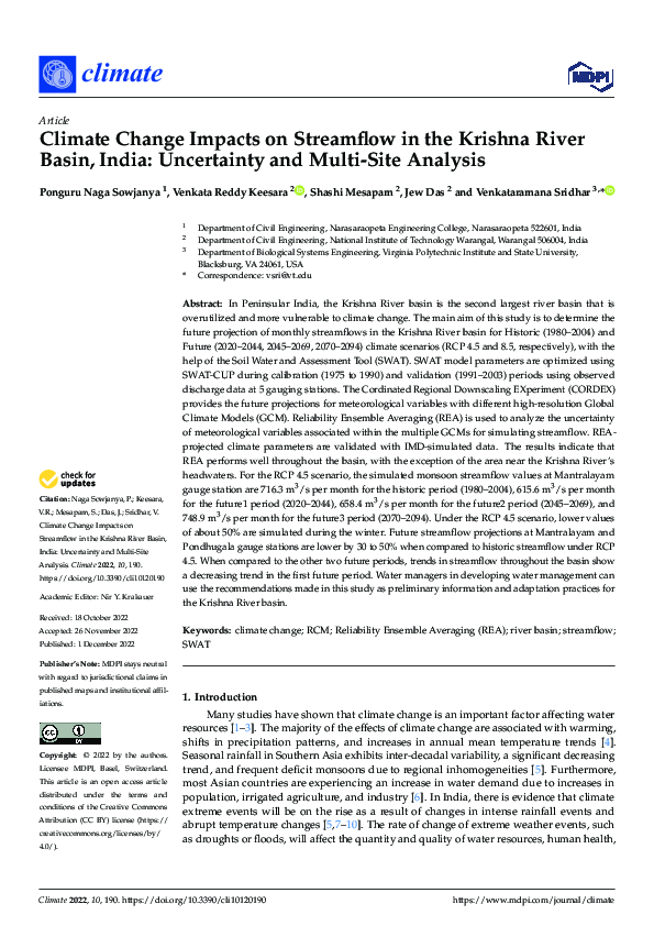 (PDF) Climate Change Impacts on Streamflow in the Krishna River Basin ...
