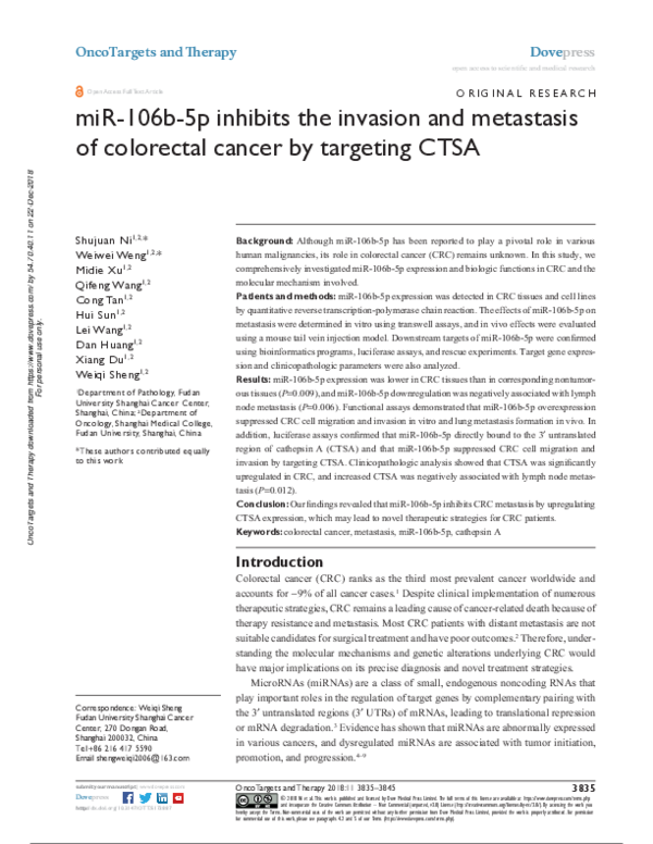 (PDF) miR-106b-5p inhibits the invasion and metastasis of colorectal ...