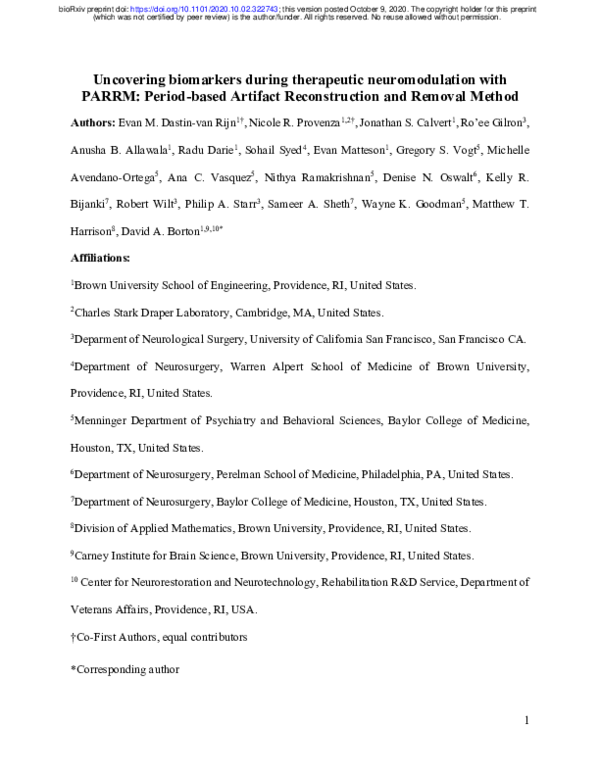 (PDF) Uncovering biomarkers during therapeutic neuromodulation with ...