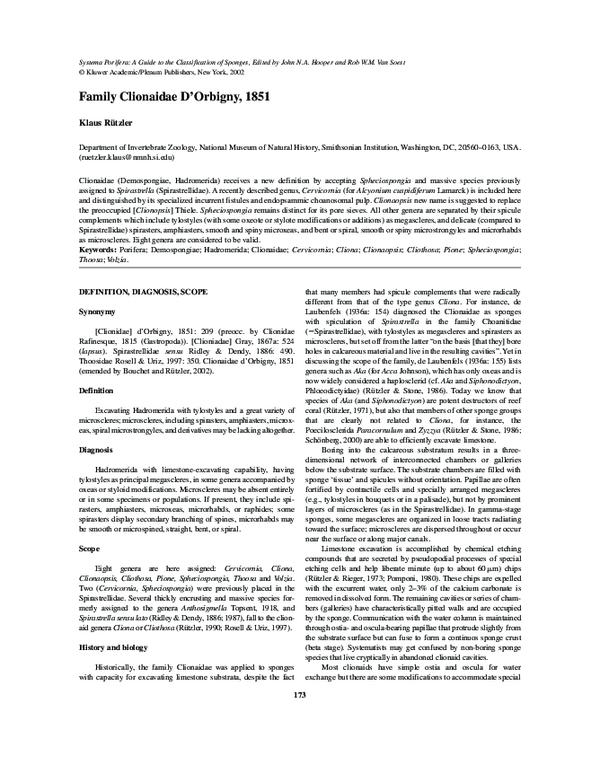 (PDF) Family Clionaidae D’Orbigny, 1851