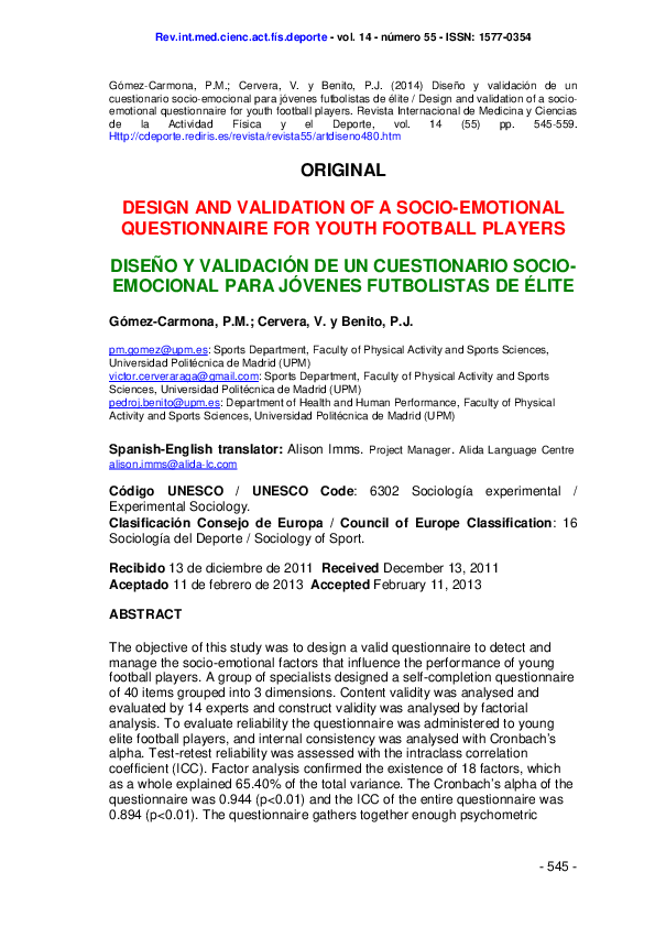 (PDF) Design and validation of a socio-emotional questionnaire for ...