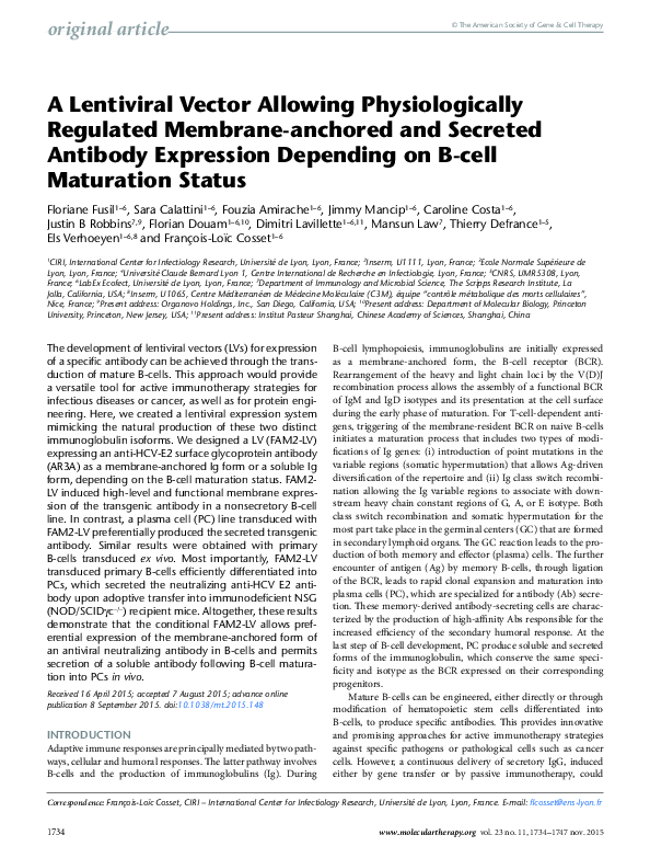 (PDF) A Lentiviral Vector Allowing Physiologically Regulated Membrane ...