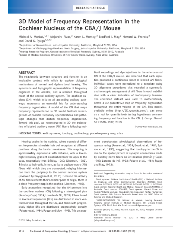 (PDF) 3D model of frequency representation in the cochlear nucleus of ...