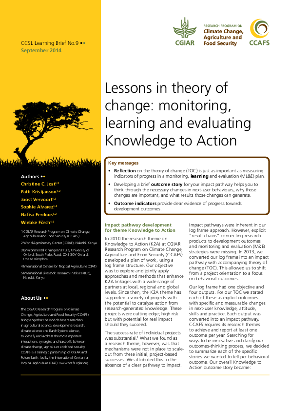 (PDF) Lessons in theory of change: monitoring, learning and evaluating ...