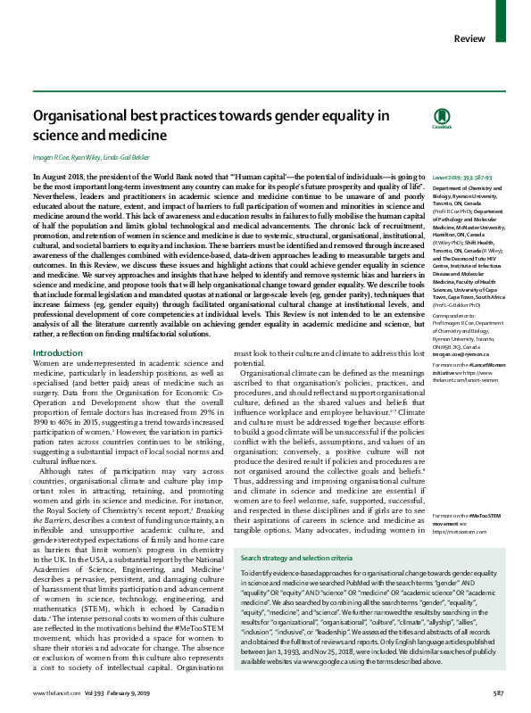 (PDF) Organisational best practices towards gender equality in science ...