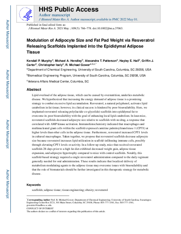 (PDF) Modulation of adipocyte size and fat pad weight via resveratrol ...