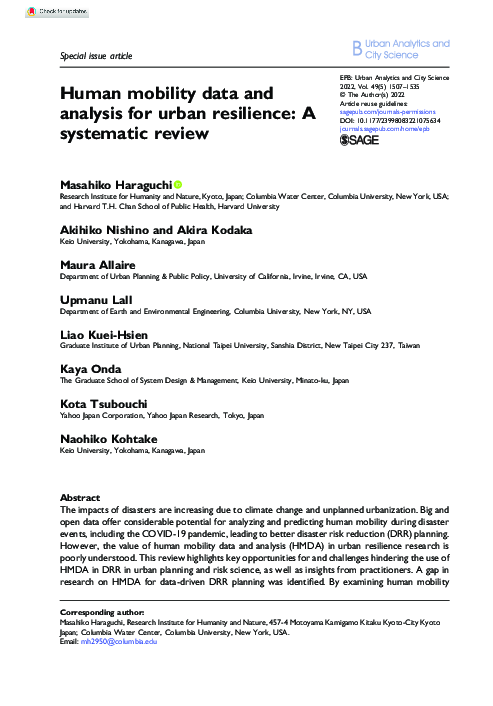 (PDF) Human mobility data and analysis for urban resilience: A ...