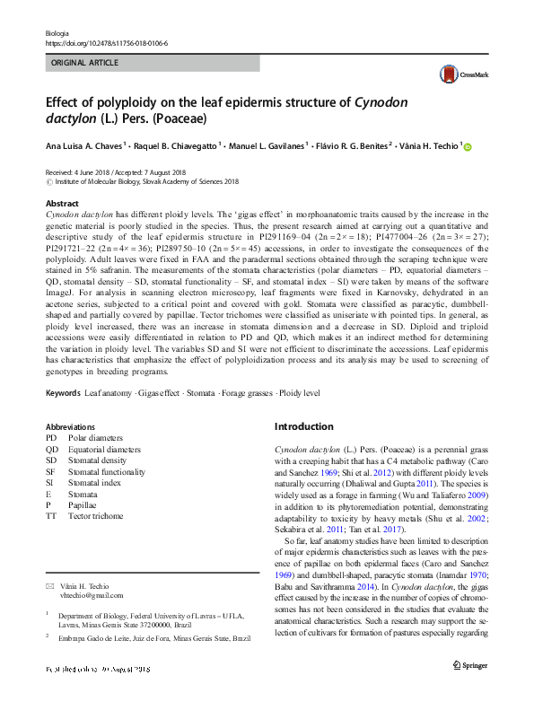 (PDF) Effect of polyploidy on the leaf epidermis structure of Cynodon ...