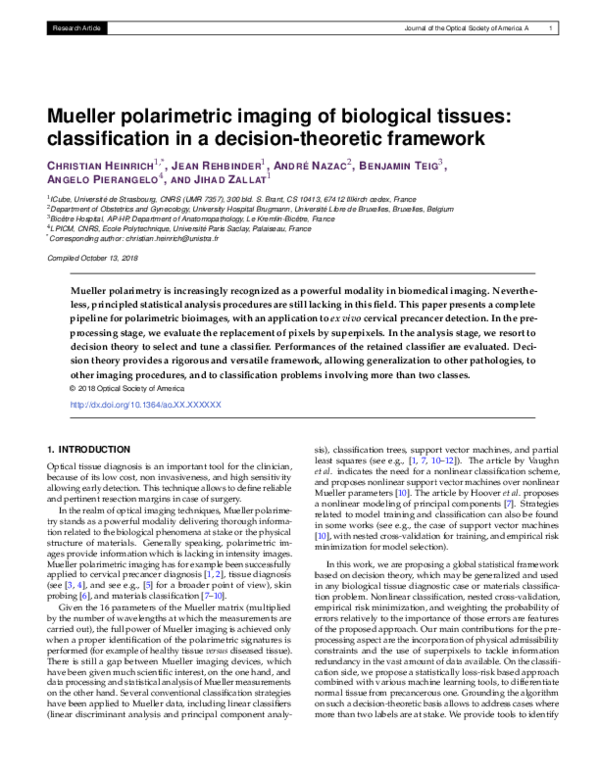 (PDF) Mueller polarimetric imaging of biological tissues ...
