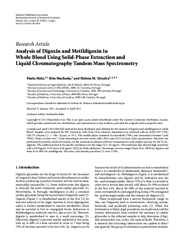 (PDF) Analysis of digoxin and metildigoxin in whole blood using solid