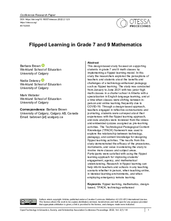 (PDF) Flipped Learning in Grade 7 and 9 Mathematics