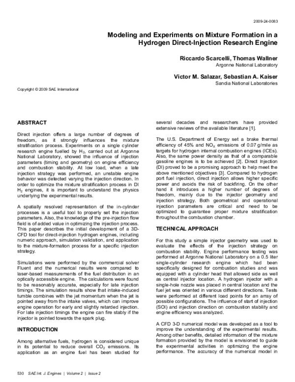 (PDF) Modeling and Experiments on Mixture Formation in a Hydrogen