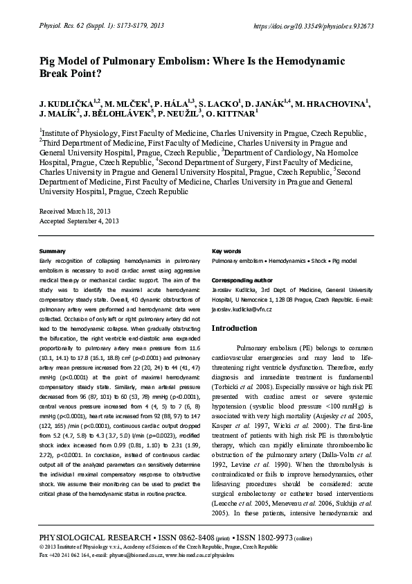 (PDF) Pig Model of Pulmonary Embolism: Where Is the Hemodynamic Break ...