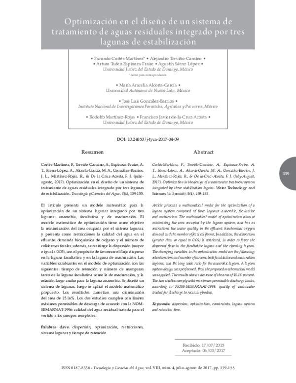 (PDF) Optimización en el diseño de un sistema de tratamiento de aguas ...