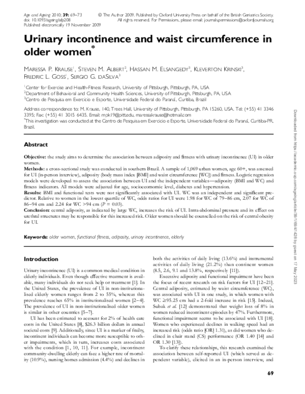 (PDF) Urinary incontinence and waist circumference in older women
