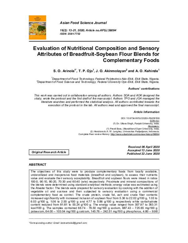 (PDF) Evaluation of Nutritional Composition and Sensory Attributes of ...