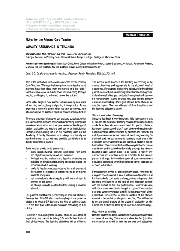 (PDF) Quality Assurance in Teaching