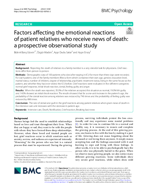 (PDF) Factors affecting the emotional reactions of patient relatives ...