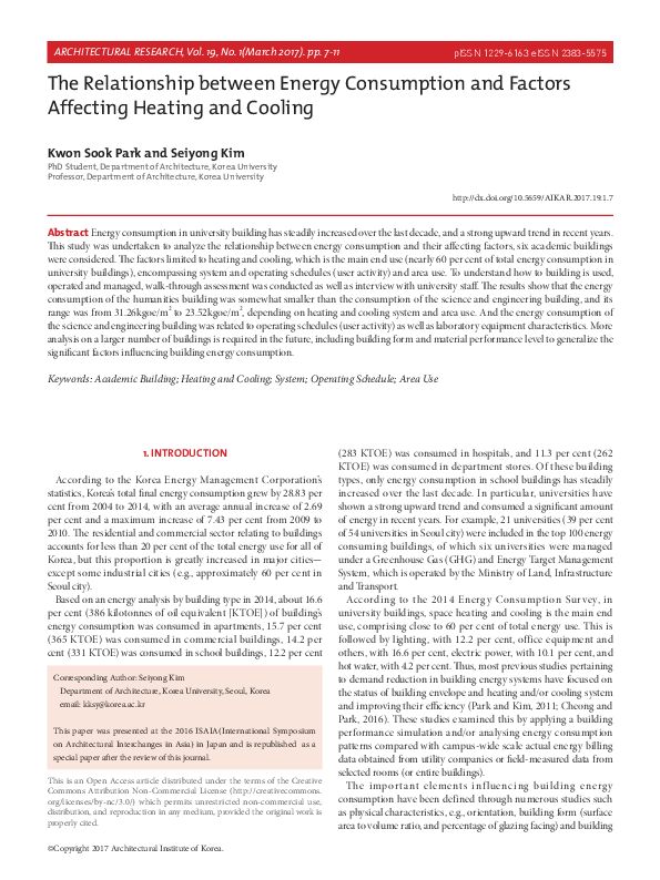 (PDF) The Relationship between Energy Consumption and Factors Affecting ...