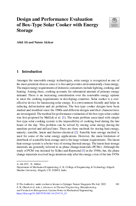 (PDF) Design and Performance Evaluation of Box-Type Solar Cooker with ...