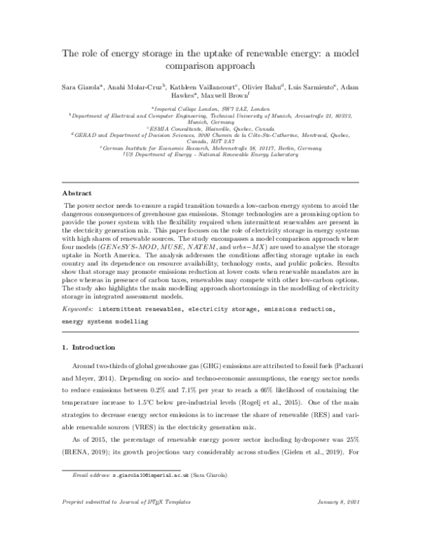 (PDF) The role of energy storage in the uptake of renewable energy: A ...