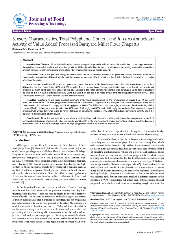 (PDF) Sensory Characteristics, Total Polyphenol Content and In vitro ...