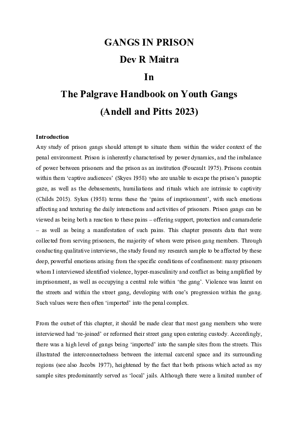 (DOC) GANGS IN PRISON Dr Dev R Maitra Academia.edu