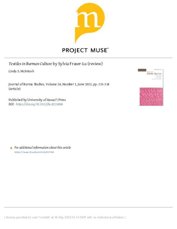 PDF) Textiles in Burman Culture by Sylvia Fraser-Lu