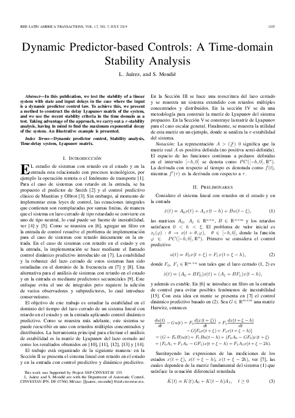 (PDF) Dynamic predictor-based controls: a time-domain stability analysis