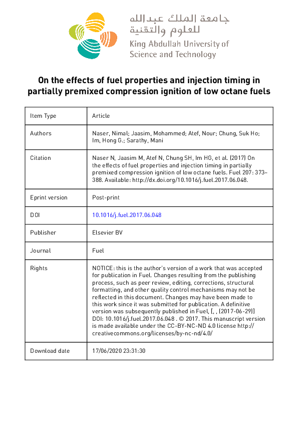 (PDF) On the effects of fuel properties and injection timing in ...