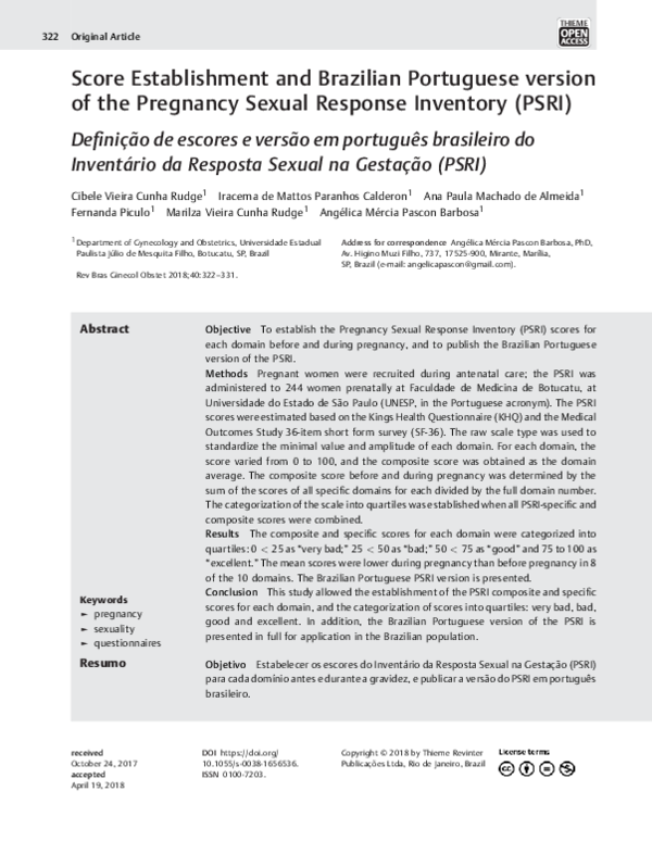 (PDF) Score Establishment and Brazilian Portuguese version of the ...