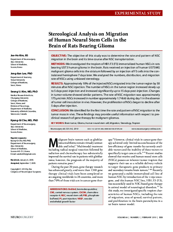 (PDF) Stereological Analysis on Migration of Human Neural Stem Cells in ...