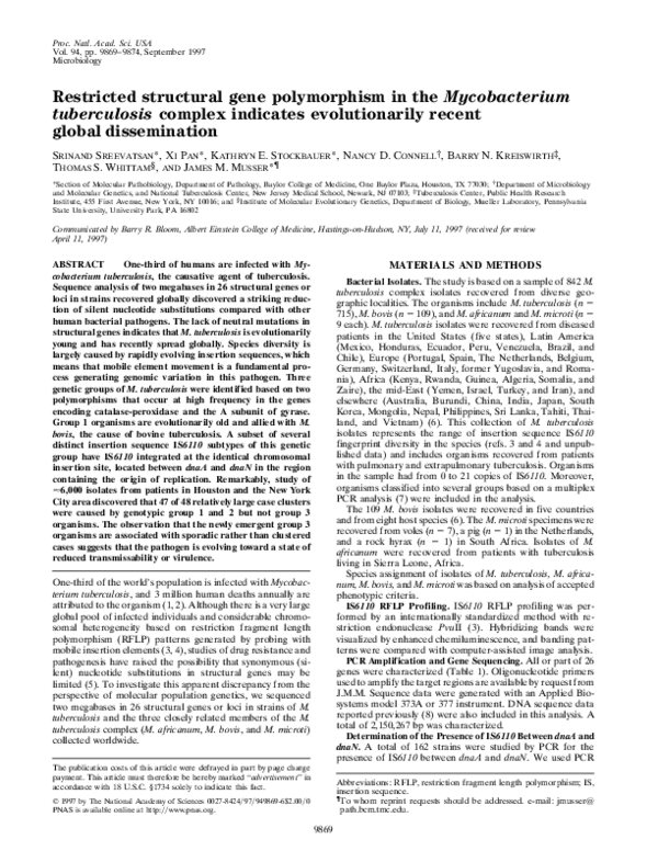 (PDF) Restricted structural gene polymorphism in the Mycobacterium ...