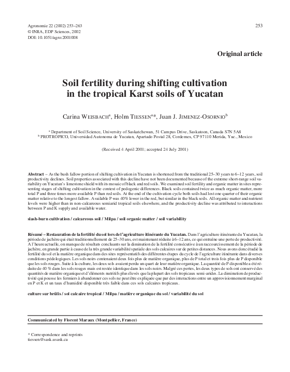 (PDF) Soil fertility during shifting cultivation in the tropical Karst ...