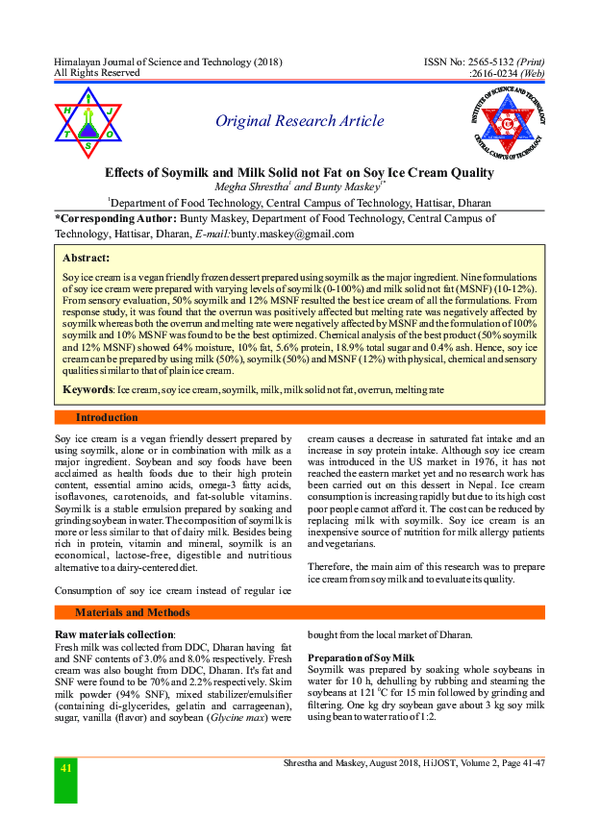 (PDF) Effects of Soymilk and Milk Solid not Fat on Soy Ice Cream Quality
