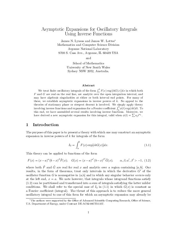 (PDF) Asymptotic expansions for oscillatory integrals using inverse ...