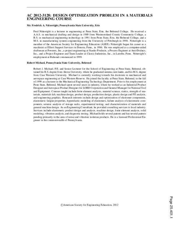 (PDF) Design Optimization Problem in a Materials Engineering Course